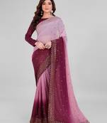 Purple and Pink Coloured Sequined Embroidered Georgette Saree with Blouse Piece