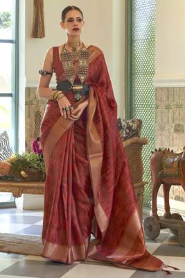 Kalki Koechlin Latest Red Two Torn Organza Silk Saree With Blouse 1