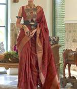 Kalki Koechlin Latest Red Two Torn Organza Silk Saree With Blouse