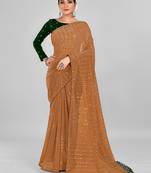 Yellow Coloured Embellished Silk Blend Saree with Blouse Piece