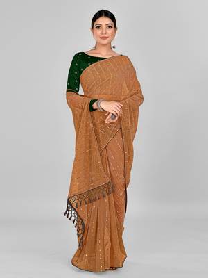 Yellow Coloured Embellished Silk Blend Saree with Blouse Piece 2