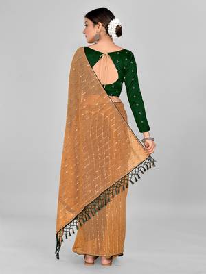 Yellow Coloured Embellished Silk Blend Saree with Blouse Piece 4
