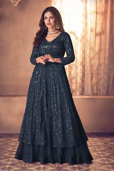 Navy-blue sequins georgette salwar