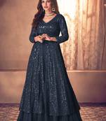 Navy-blue sequins georgette salwar