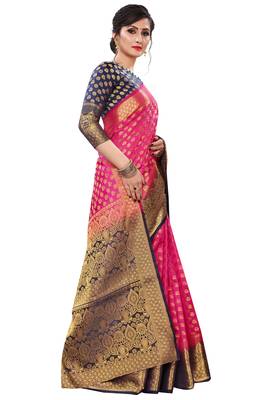 Pink woven banarasi silk saree with blouse 1