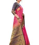 Pink woven banarasi silk saree with blouse