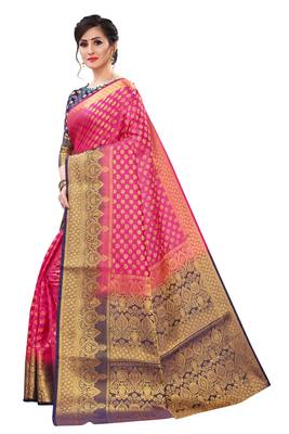 Pink woven banarasi silk saree with blouse 2