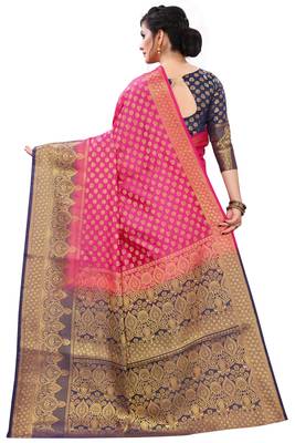 Pink woven banarasi silk saree with blouse 4