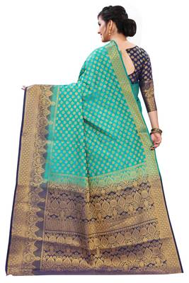 Green woven banarasi silk saree with blouse 3