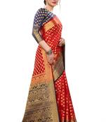Red woven banarasi silk saree with blouse