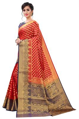 Red woven banarasi silk saree with blouse 3