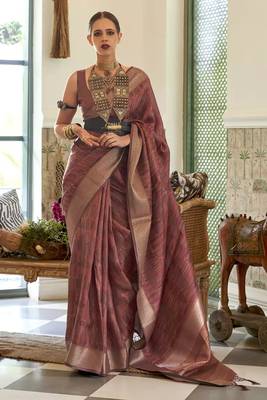Kalki Koechlin Latest Maroon Two Torn Organza Silk Saree With Blouse 1