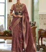 Kalki Koechlin Latest Maroon Two Torn Organza Silk Saree With Blouse
