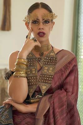 Kalki Koechlin Latest Maroon Two Torn Organza Silk Saree With Blouse 2