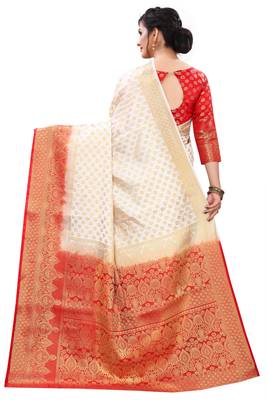 White woven banarasi silk saree with blouse 4
