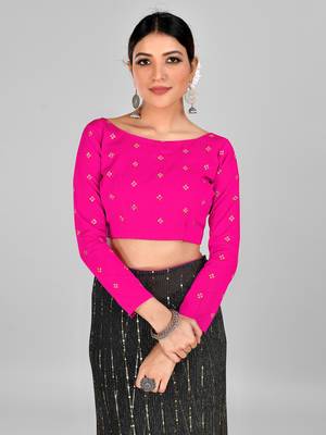 Navy Blue Coloured Embellished Silk Blend Saree with Blouse Piece 5