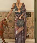 Kalki Koechlin Latest Grey Two Torn Organza Silk Saree With Blouse