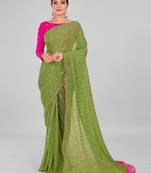 Fluorescent Green Coloured Embellished Silk Blend Saree with Blouse Piece