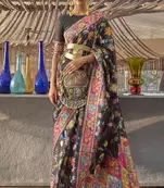 Black Handloom Cotton Silk Weaving Zari Work Festive Wear Saree With Blouse 