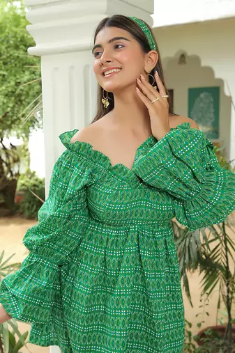 Sandy Green Off Shoulder Skater Dress
