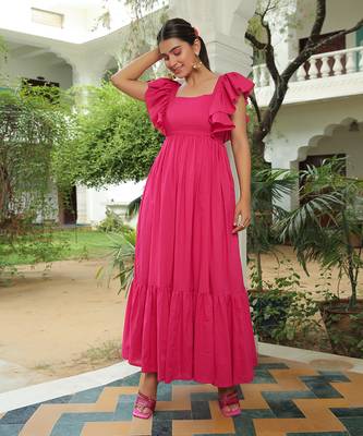 Berry Pink Flared Maxi Dress 1