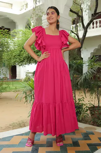 Berry Pink Flared Maxi Dress