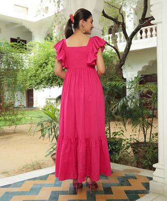 Berry Pink Flared Maxi Dress 4