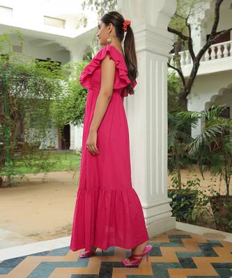Berry Pink Flared Maxi Dress 5