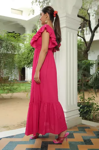 Berry Pink Flared Maxi Dress
