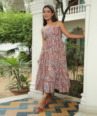 Naaz Multi Floral Print Flared Midi Dress 1