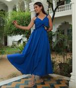 Classic Blue Ruffled Waist Cut Out Maxi Dress