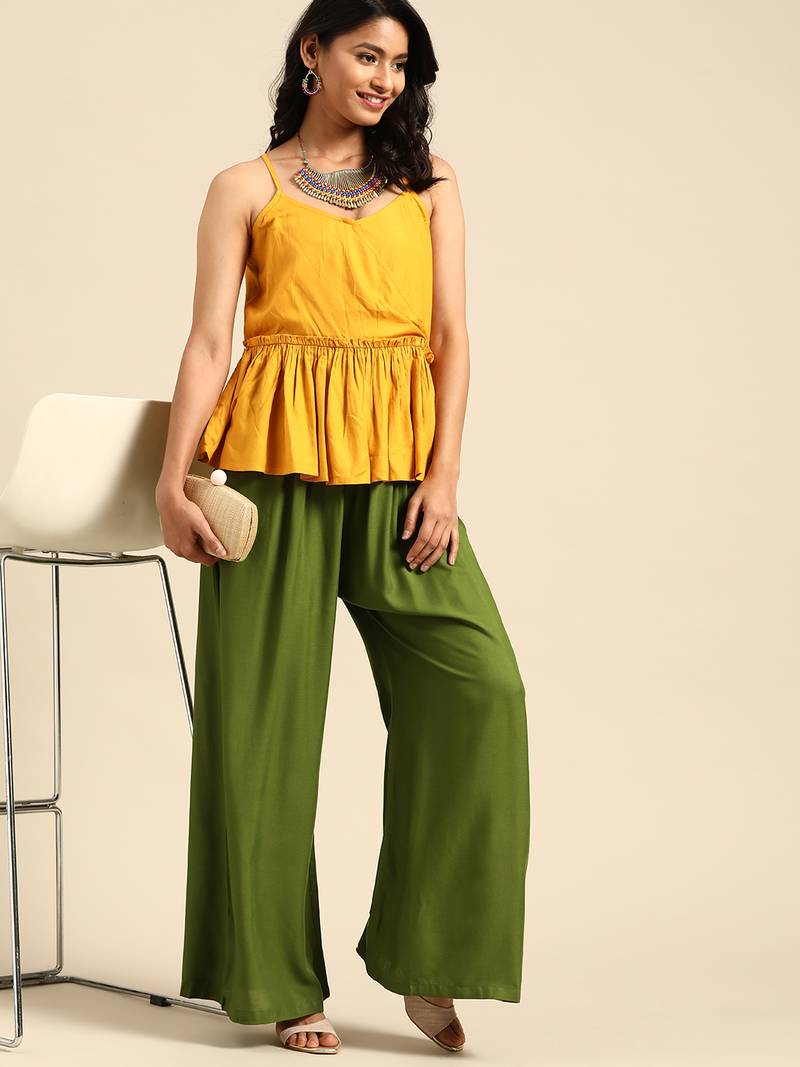 Tag 7 Olive rayon flared palazzo