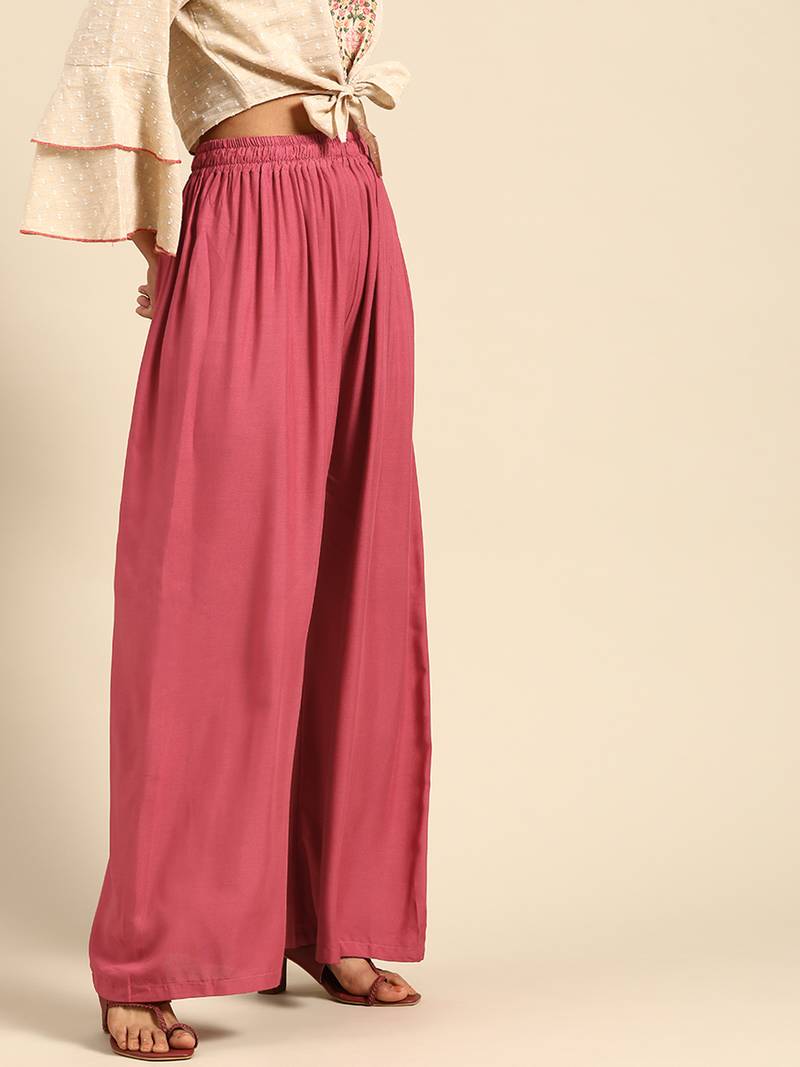 Tag 7 Burgundy rayon flared palazzo