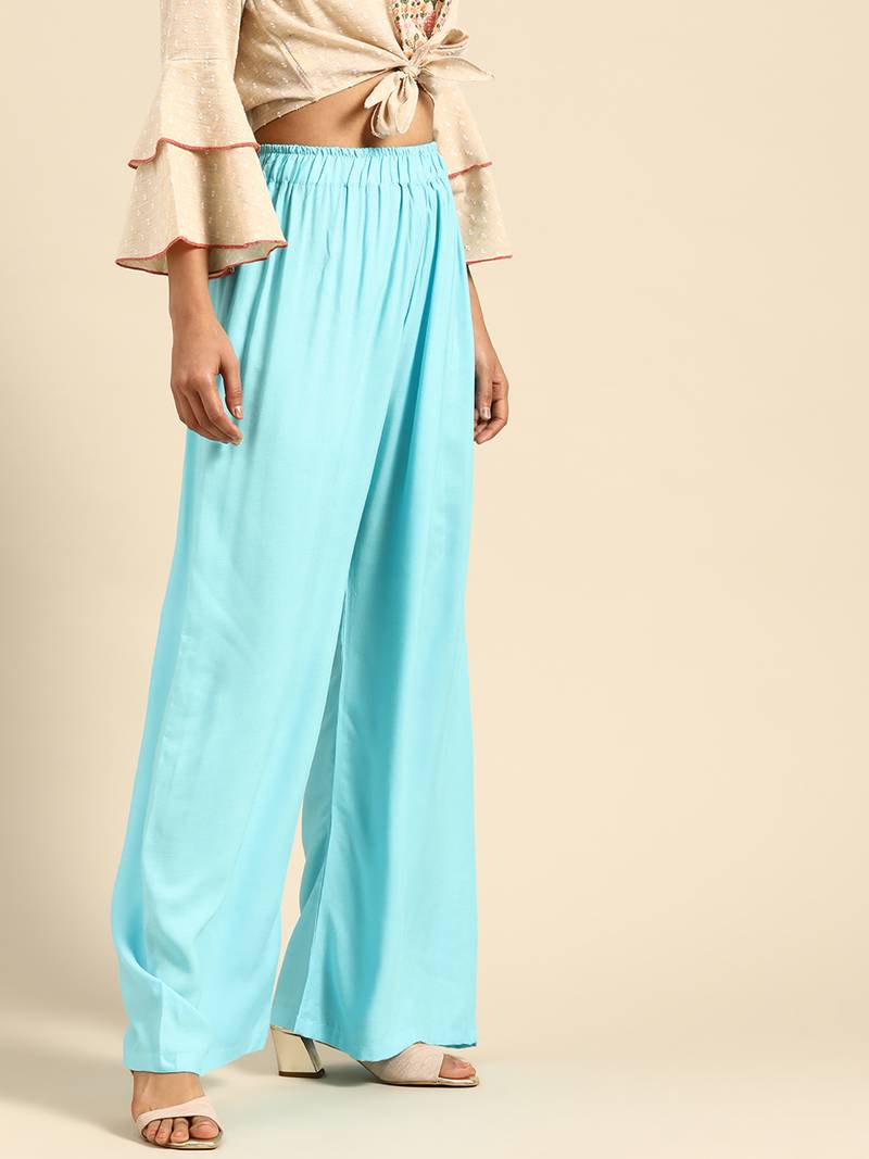 Tag 7 Sky Blue rayon flared palazzo