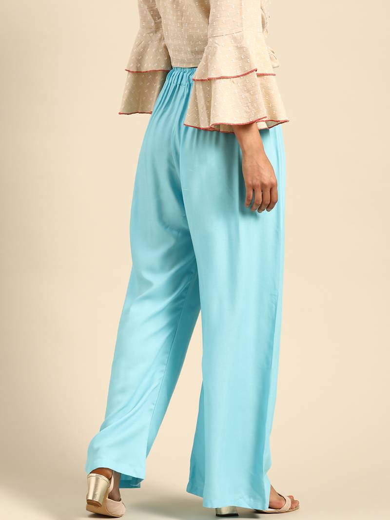 Tag 7 Sky Blue rayon flared palazzo