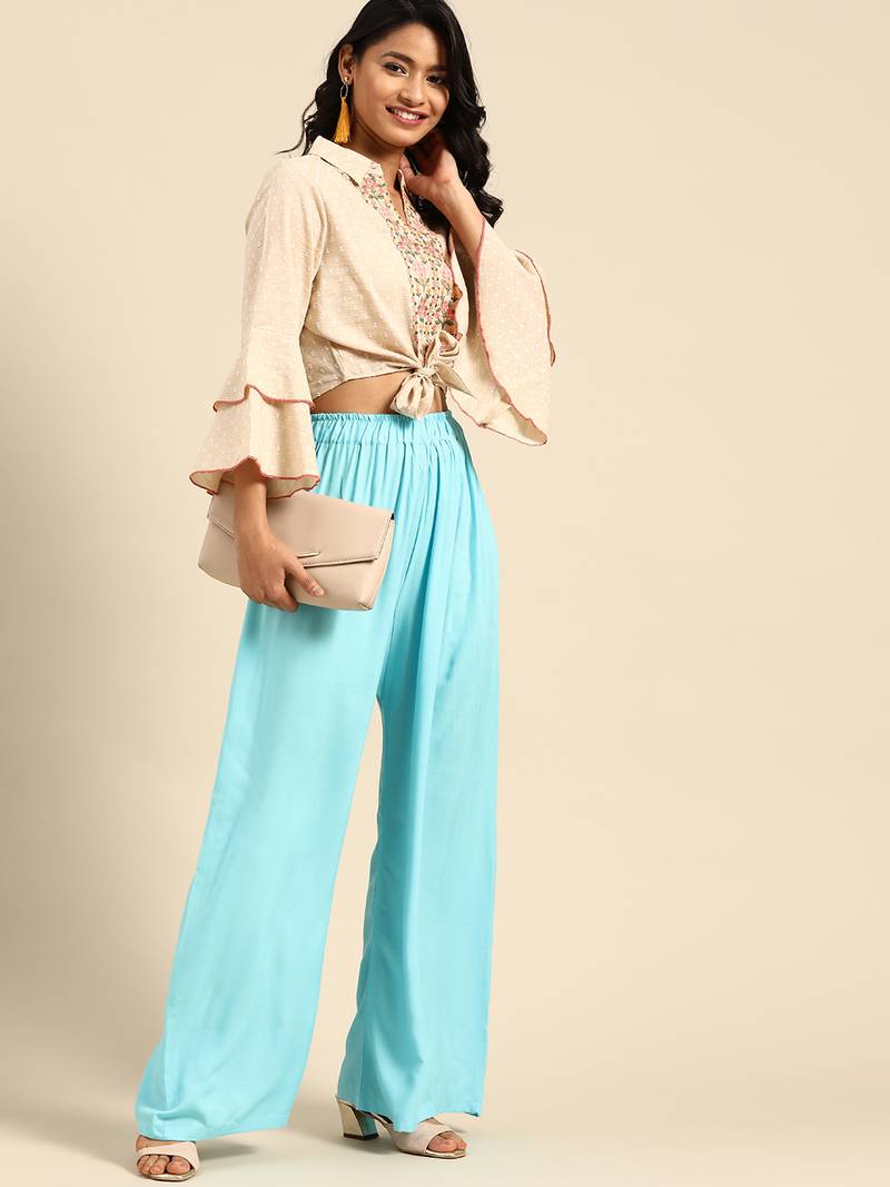 Tag 7 Sky Blue rayon flared palazzo