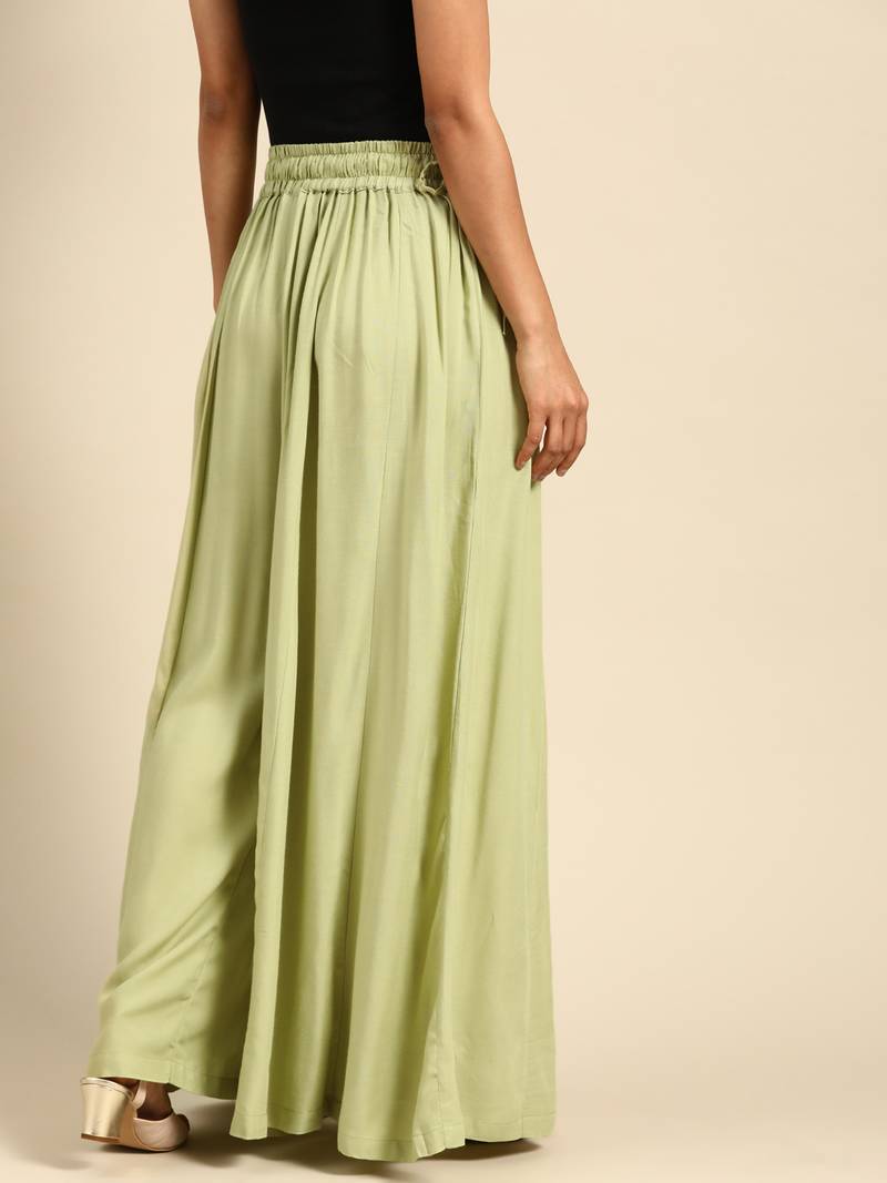 Tag 7 Pista Green rayon double flared palazzo