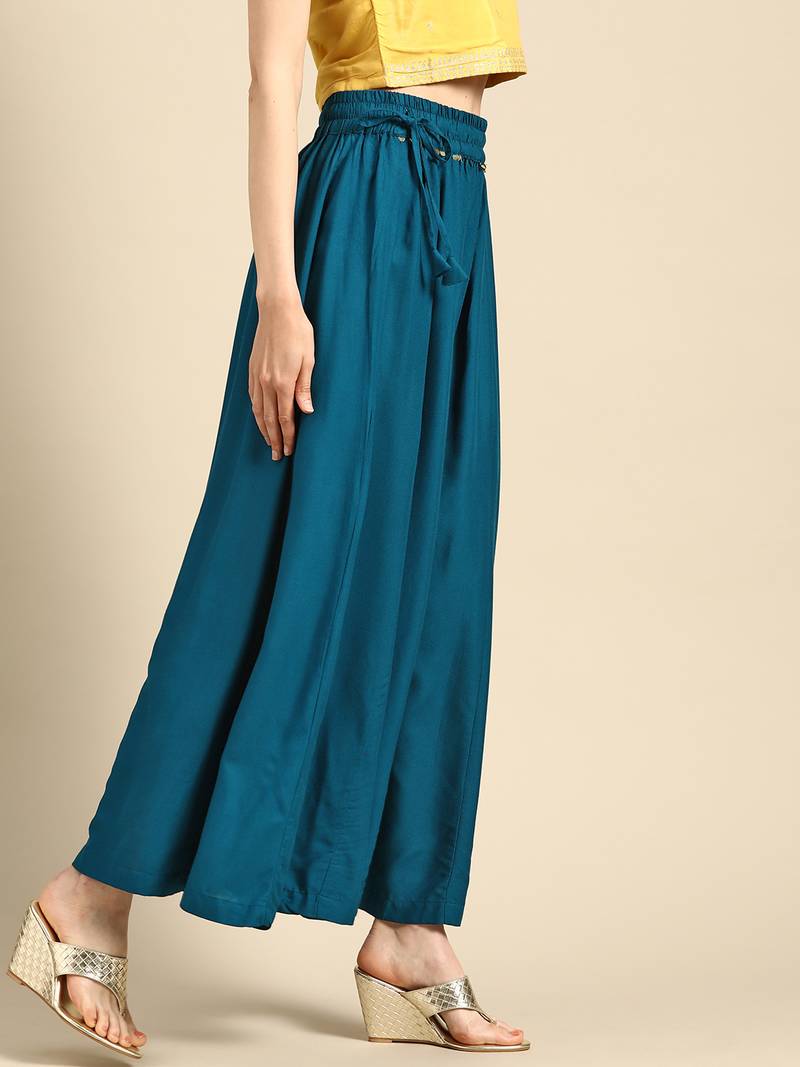 Tag 7 Blue rayon double flared palazzo