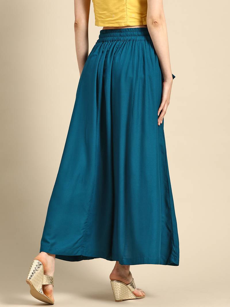 Tag 7 Blue rayon double flared palazzo