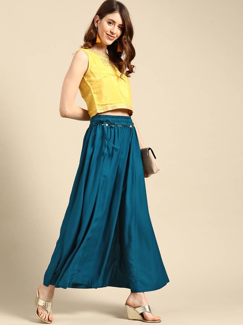 Tag 7 Blue rayon double flared palazzo