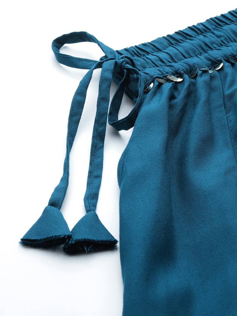 Tag 7 Blue rayon double flared palazzo