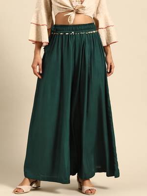 Tag 7 Bottle Green rayon double flared palazzo 1