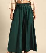 Tag 7 Bottle Green rayon double flared palazzo