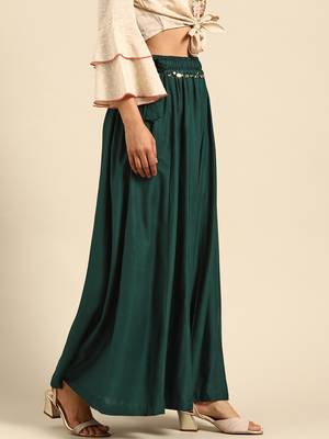Tag 7 Bottle Green rayon double flared palazzo 2