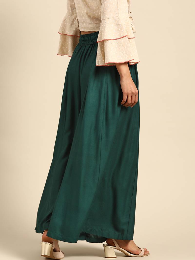 Tag 7 Bottle Green rayon double flared palazzo