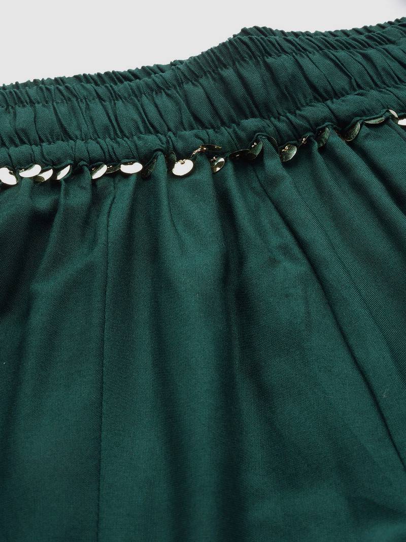 Tag 7 Bottle Green rayon double flared palazzo