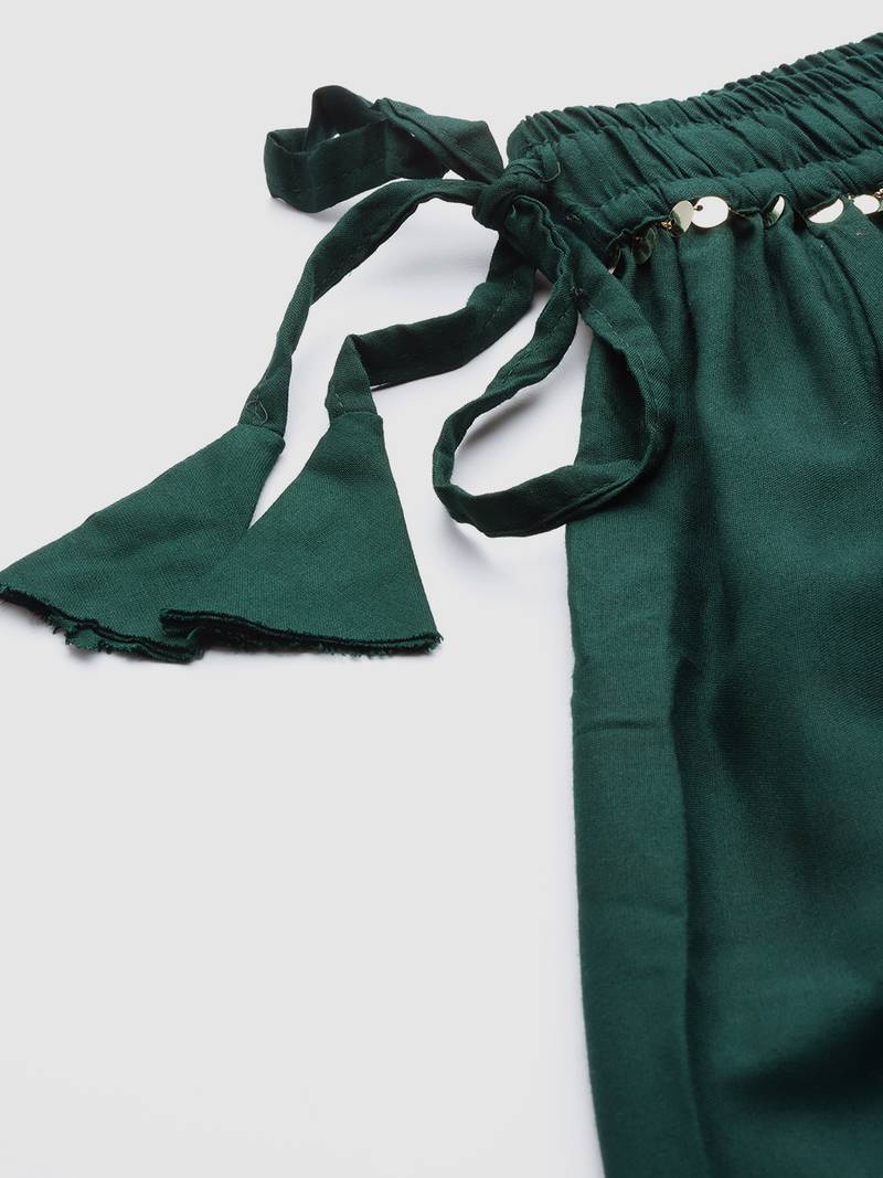 Tag 7 Bottle Green rayon double flared palazzo