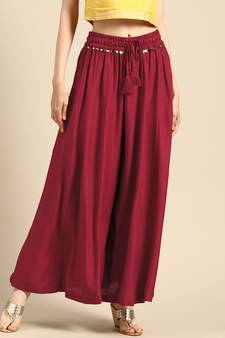 Tag 7 Maroon rayon double flared palazzo