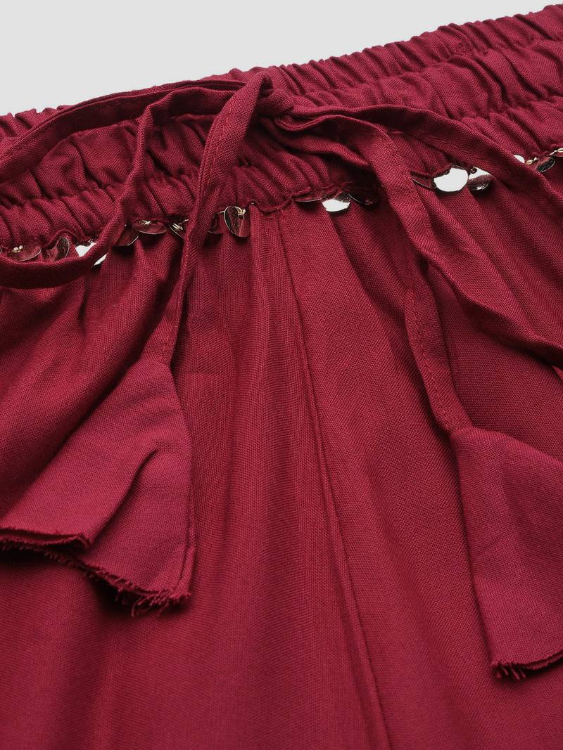 Tag 7 Maroon rayon double flared palazzo