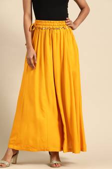 Tag 7 Mustard rayon double flared palazzo